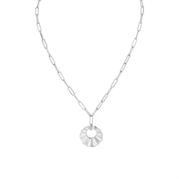 Yellow Gold Linéaire Sculpted Open Medallion Diamond Pendant with Paperclip Chain Cropped