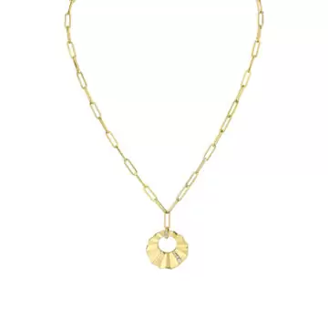 Yellow Gold Linéaire Sculpted Open Medallion Diamond Pendant with Paperclip Chain