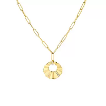 Yellow Gold Linéaire Sculpted Open Medallion Diamond Pendant with Paperclip Chain