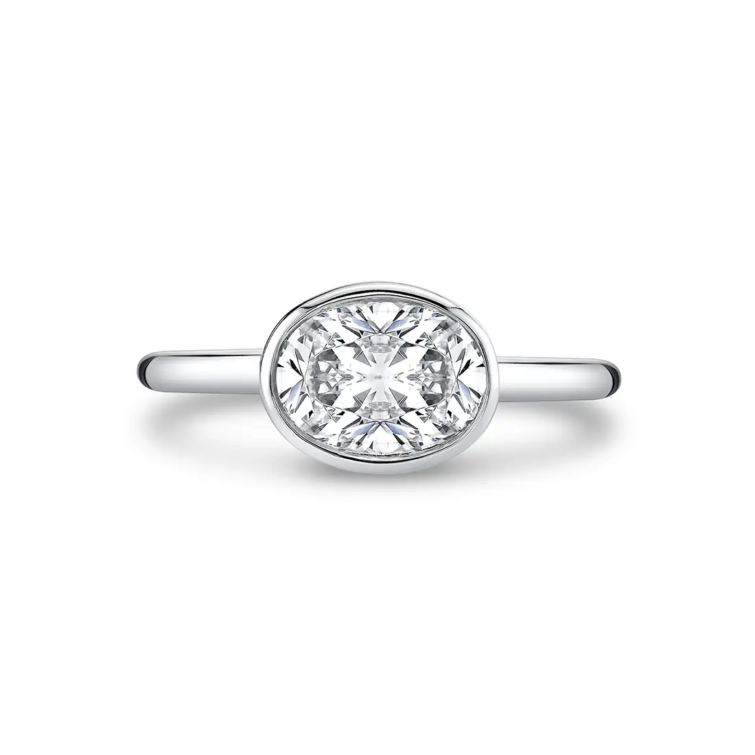 White Gold East to West Oval Cut Bezel Set Solitaire Engagement Ring - Cliodhna