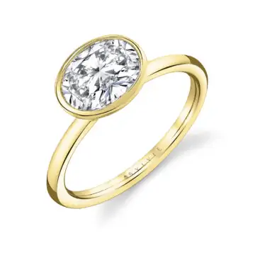 White Gold East to West Oval Cut Bezel Set Solitaire Engagement Ring - Cliodhna