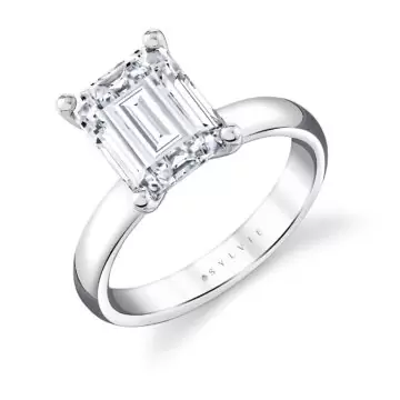 Yellow Gold Emerald Cut Wide Band Solitaire Engagement Ring - Mila