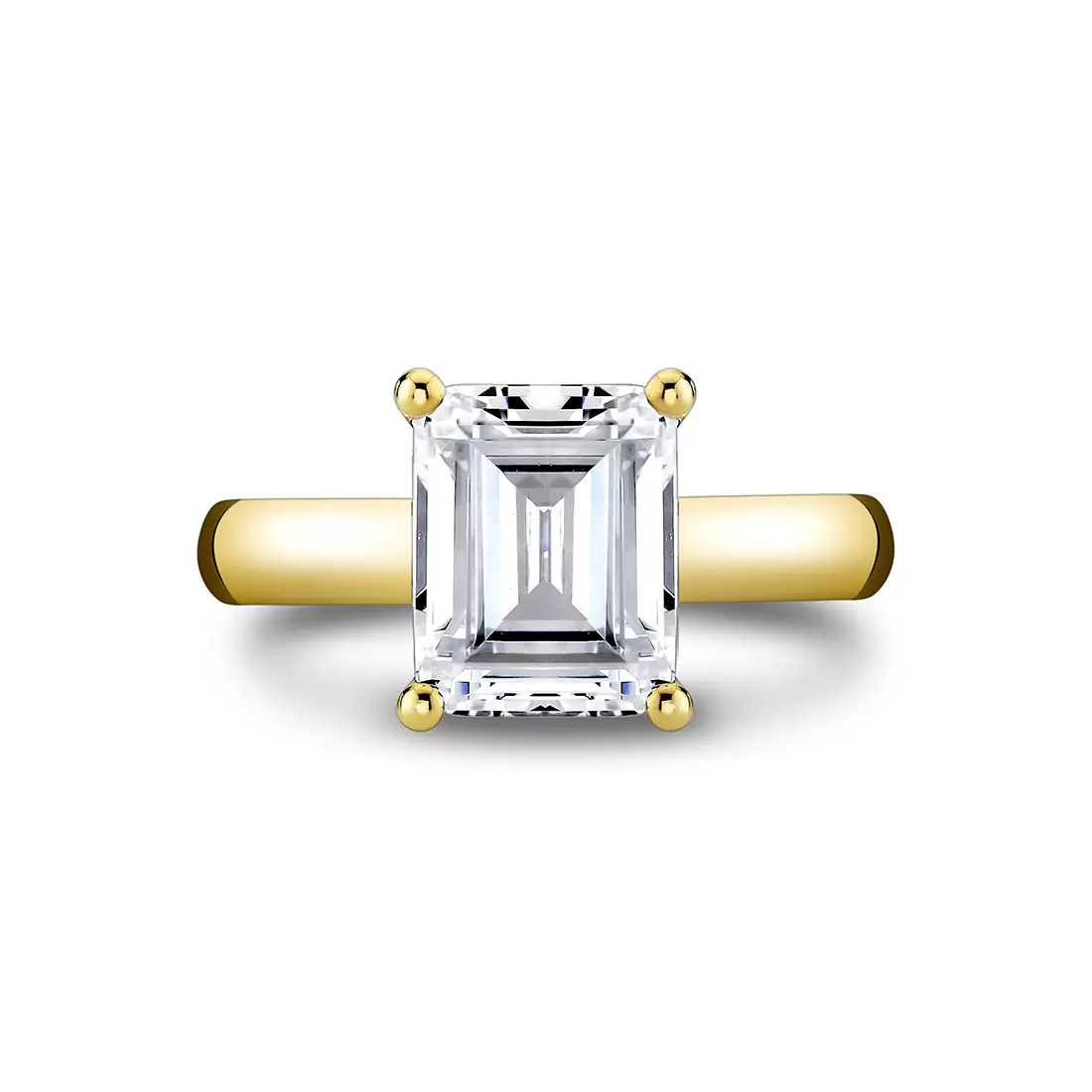 Yellow Gold Emerald Cut Wide Band Solitaire Engagement Ring - Mila
