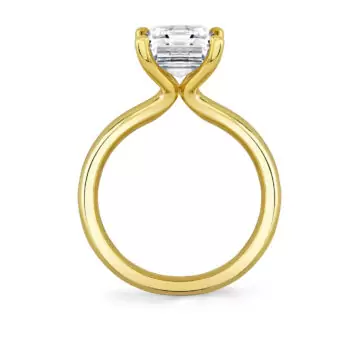 Yellow Gold Emerald Cut Wide Band Solitaire Engagement Ring - Mila