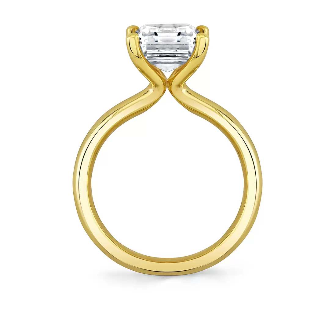 Yellow Gold Emerald Cut Wide Band Solitaire Engagement Ring - Mila