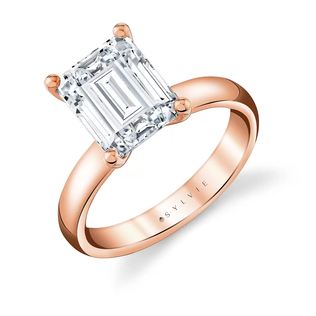Yellow Gold Emerald Cut Wide Band Solitaire Engagement Ring - Mila