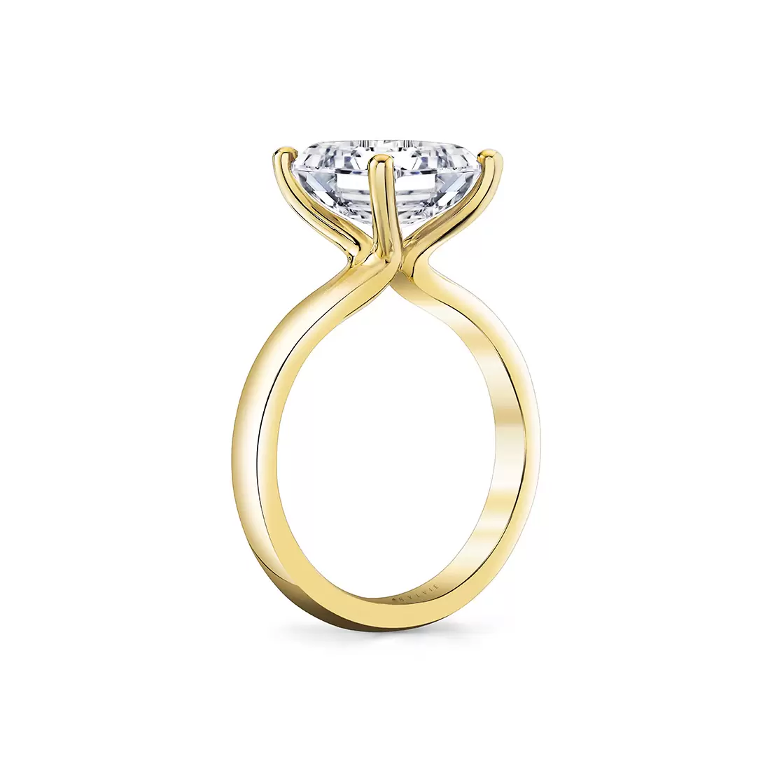 Yellow Gold Emerald Cut Wide Band Solitaire Engagement Ring - Mila