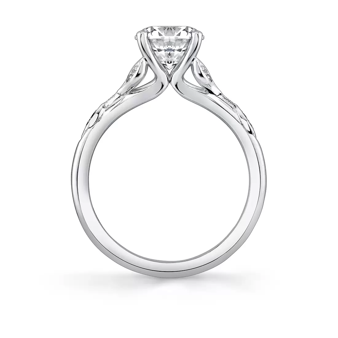 White Gold Tulira Diamond Leaf and Vine Engagement Ring - Lotus