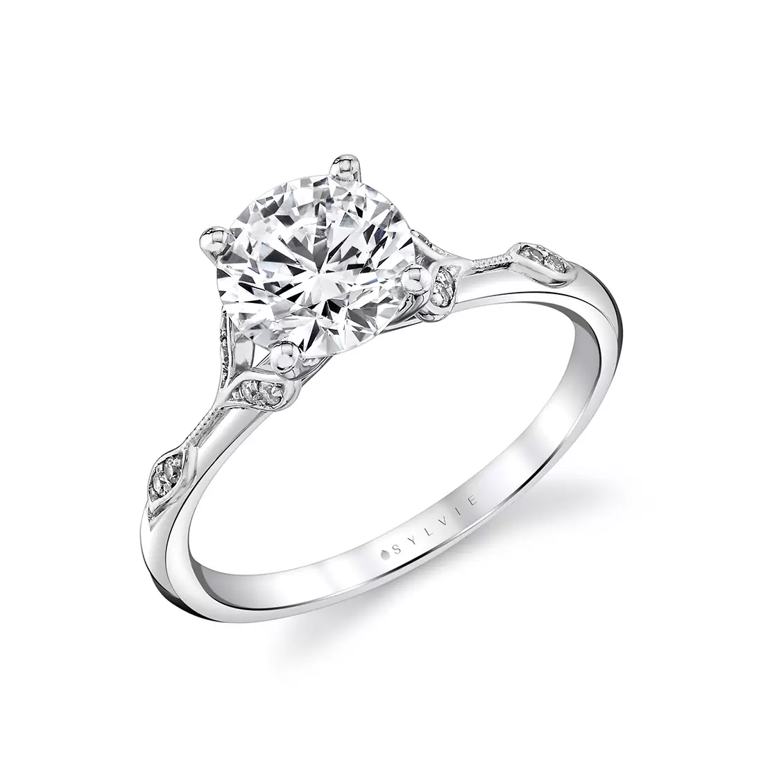 White Gold Tulira Diamond Leaf and Vine Engagement Ring - Lotus