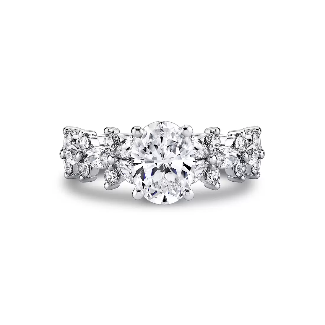 White Gold Tulira Flared Round and Marquise Floral Inspired Engagement Ring - Dahlia