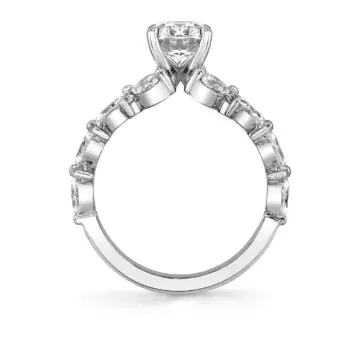 White Gold Tulira Flared Round and Marquise Floral Inspired Engagement Ring - Dahlia