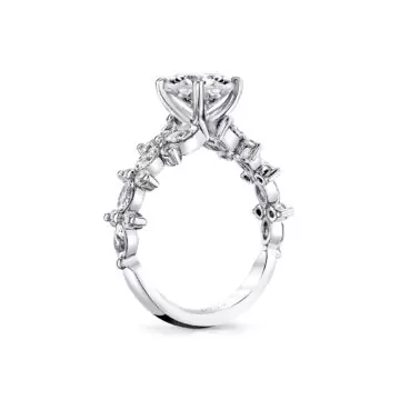 White Gold Tulira Flared Round and Marquise Floral Inspired Engagement Ring - Dahlia