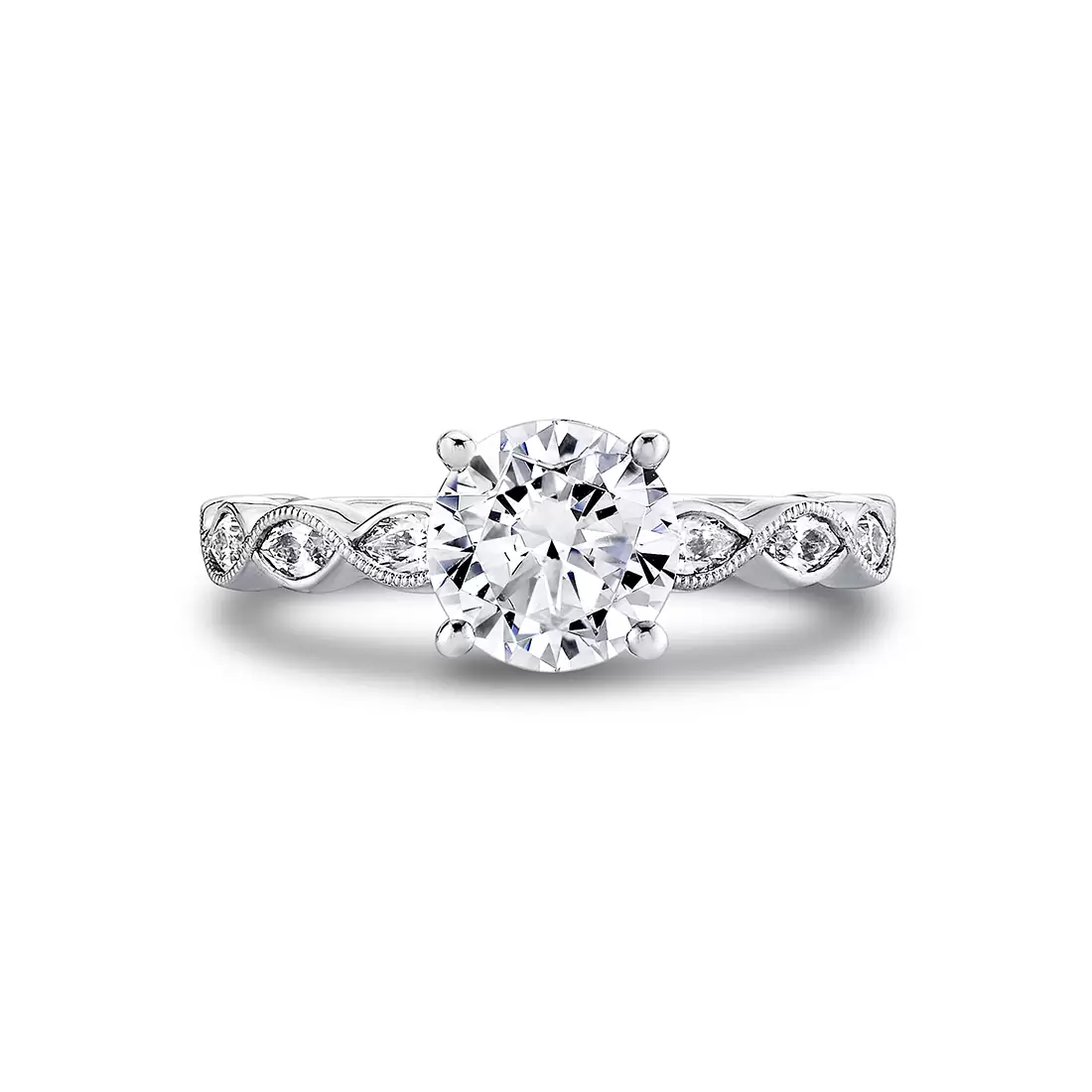 White Gold Tulira Leaf Inspired Engagement Ring - Ivy