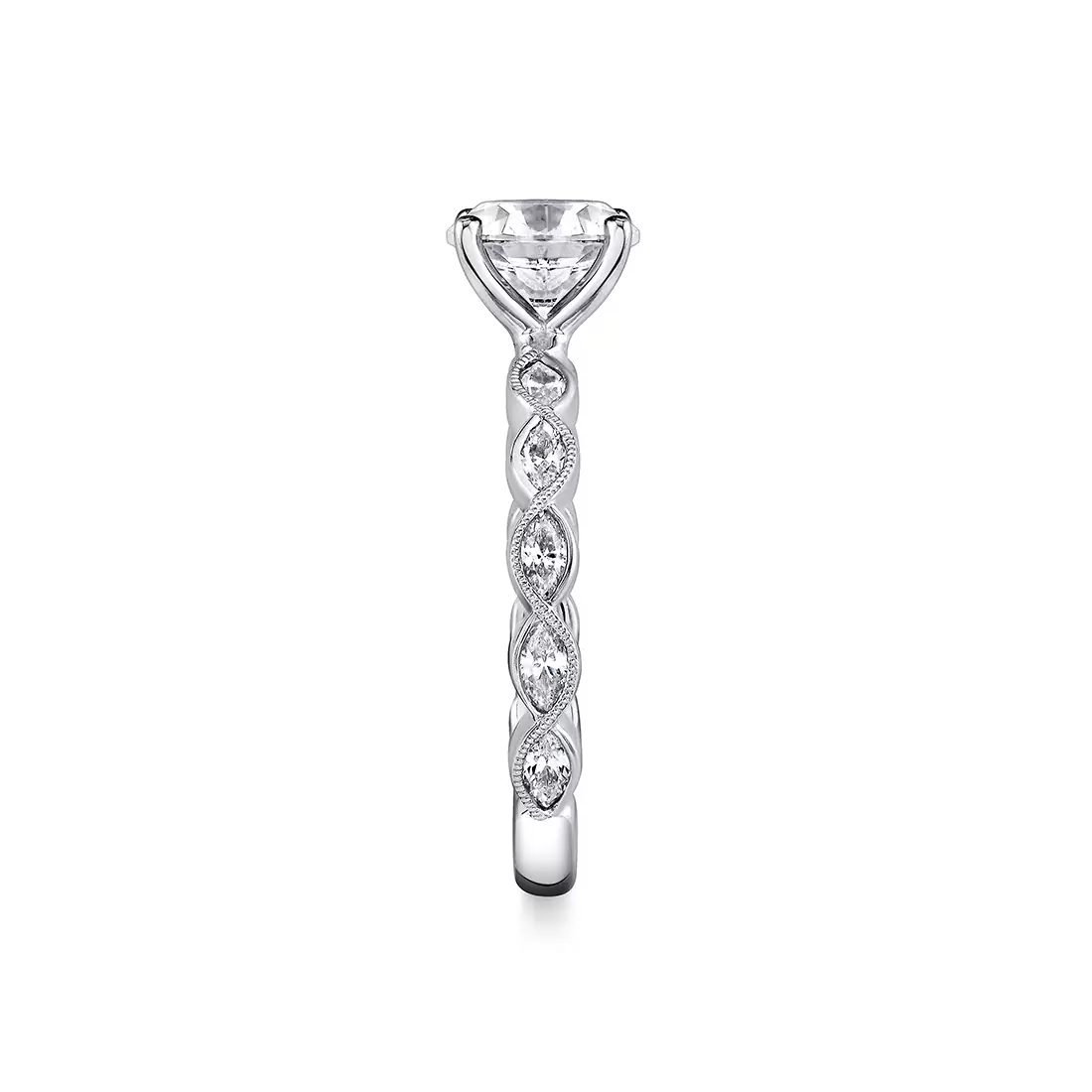 White Gold Tulira Leaf Inspired Engagement Ring - Ivy