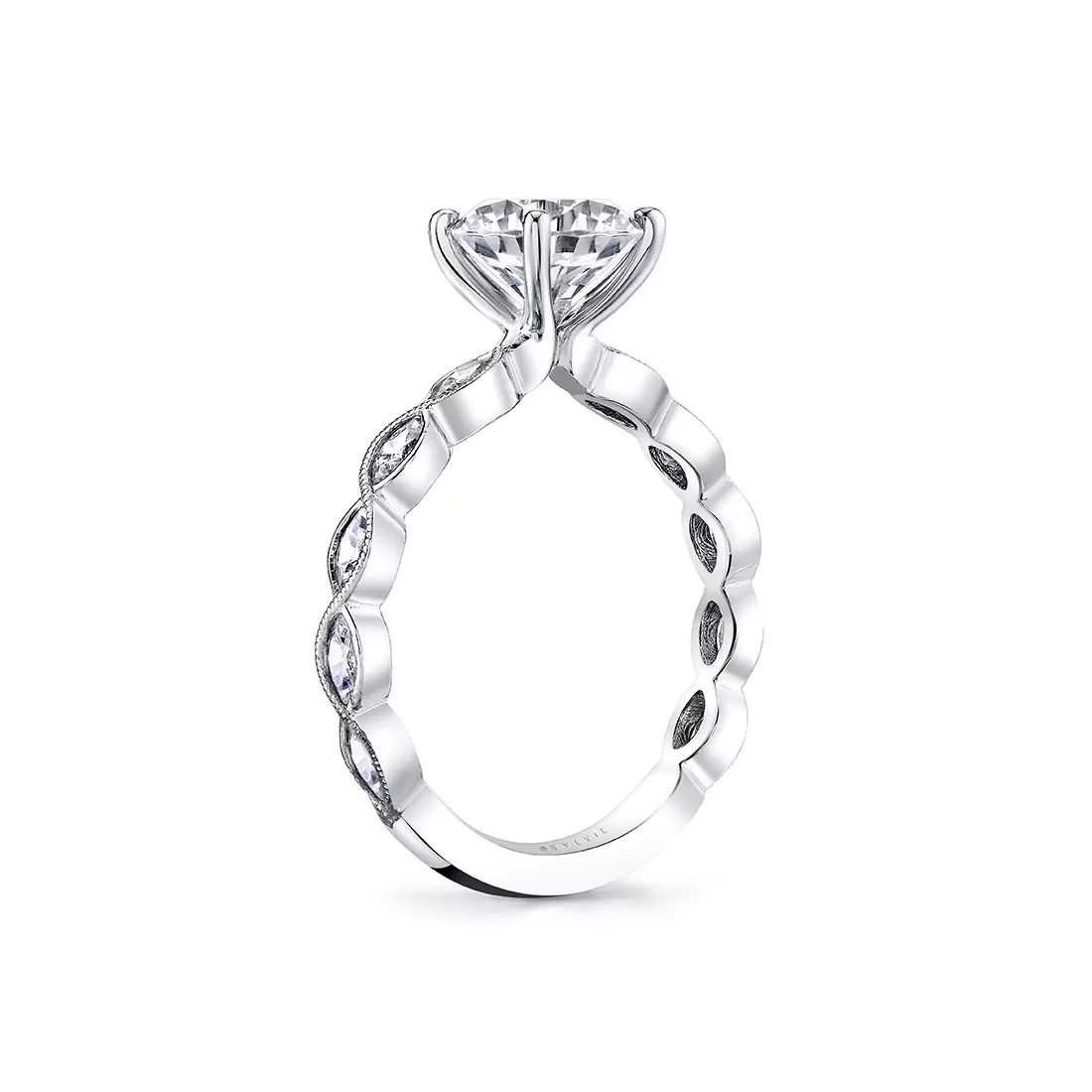 White Gold Tulira Leaf Inspired Engagement Ring - Ivy