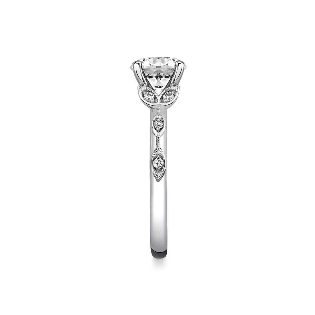 White Gold Tulira Bezel Petal and Leaf Engagement Ring - Briony