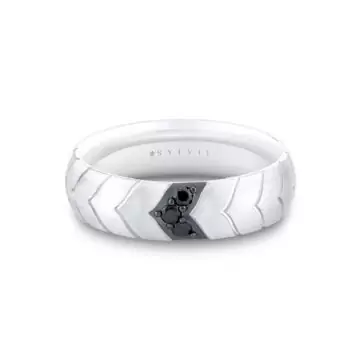 White Gold Shell Apex Brushed Men’s Band with Black Diamonds - Ian