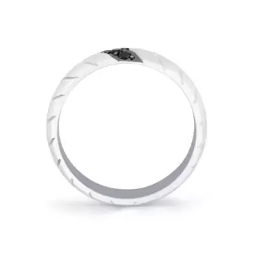 White Gold Shell Apex Brushed Men’s Band with Black Diamonds - Ian