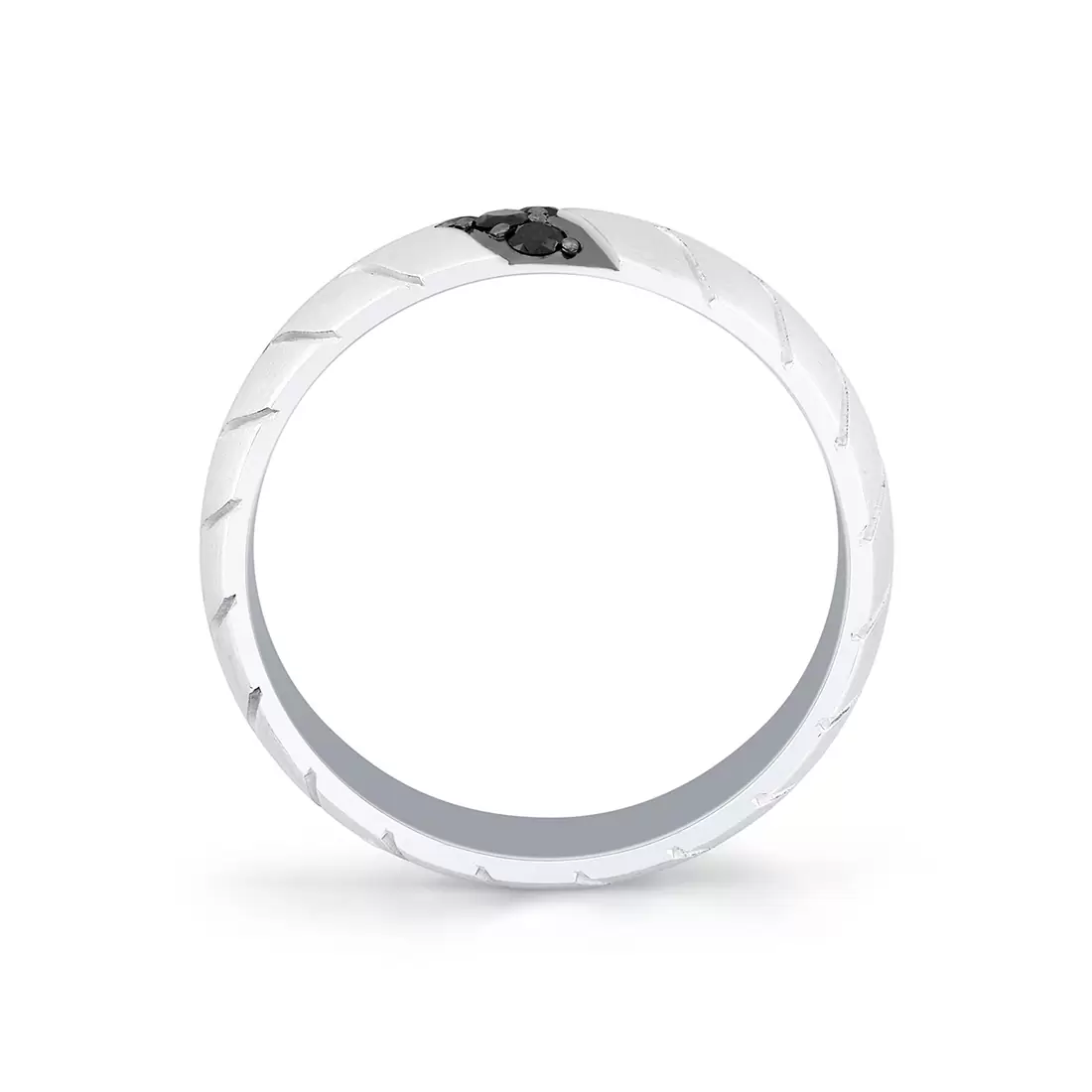 White Gold Shell Apex Brushed Men's Band with Black Diamonds - Ian