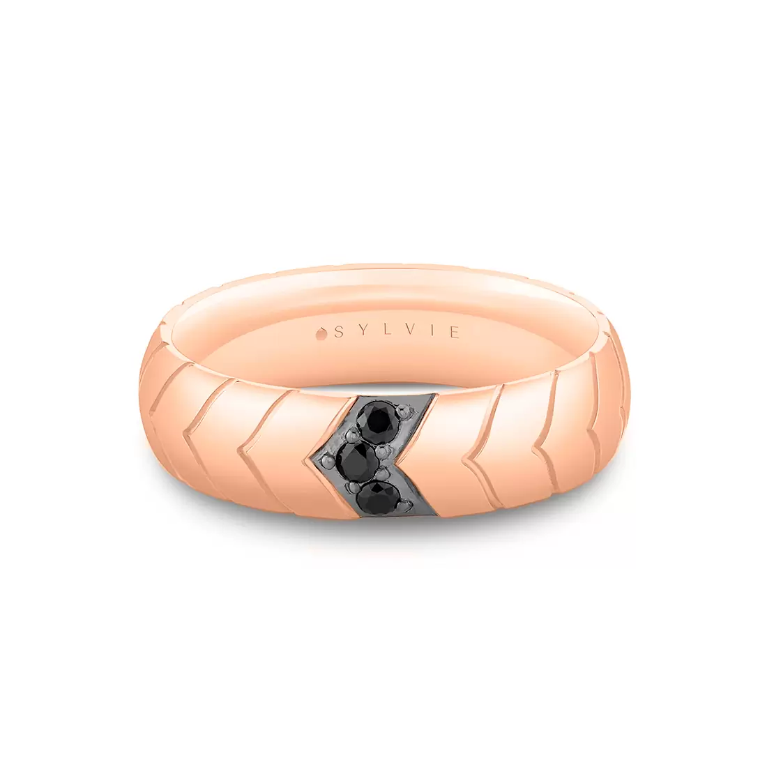 White Gold Shell Apex Brushed Men's Band with Black Diamonds - Ian