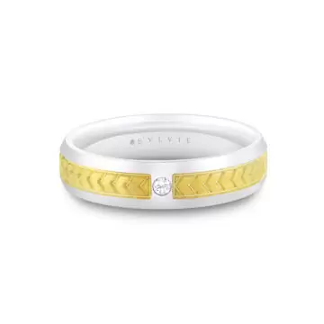 Yellow Gold Shell Apex Two Tone Brushed Men’s Band with Diamond - Desmond