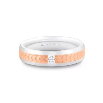 Yellow Gold Shell Apex Two Tone Brushed Men’s Band with Diamond - Desmond