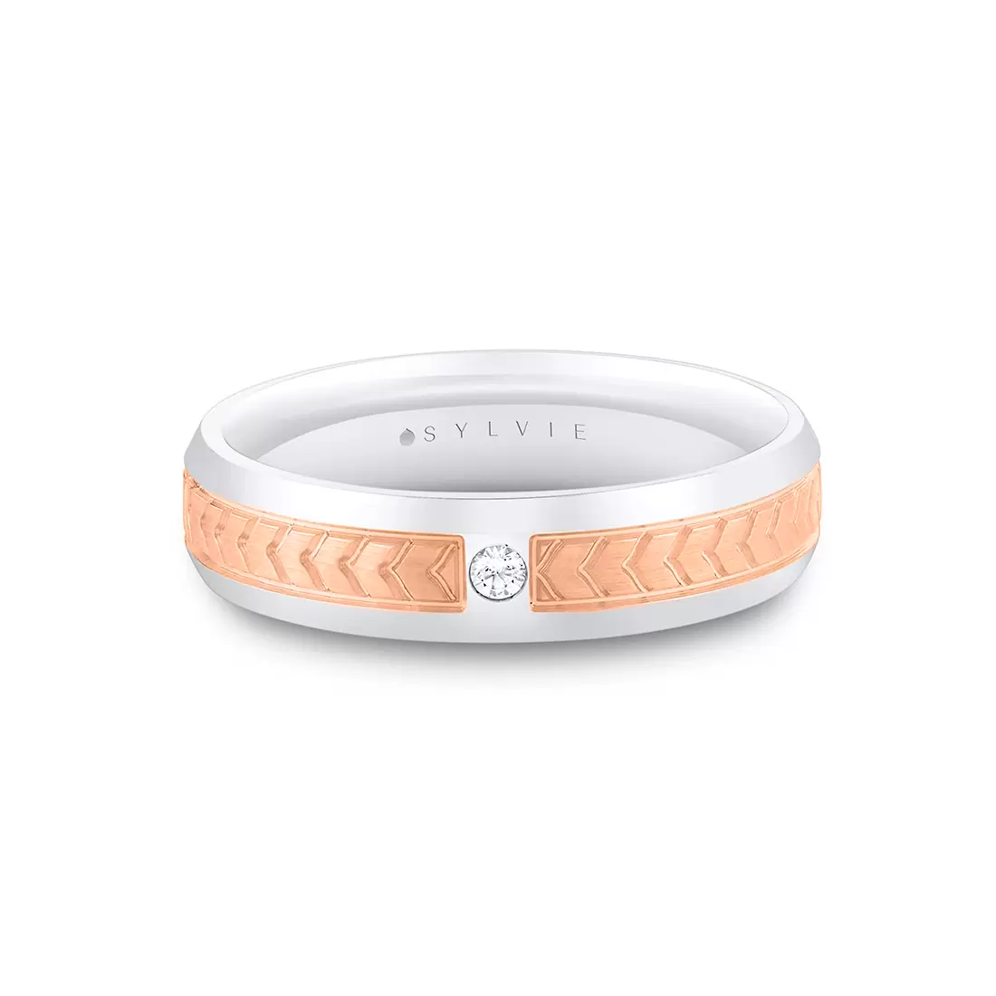 Yellow Gold Shell Apex Two Tone Brushed Men's Band with Diamond - Desmond