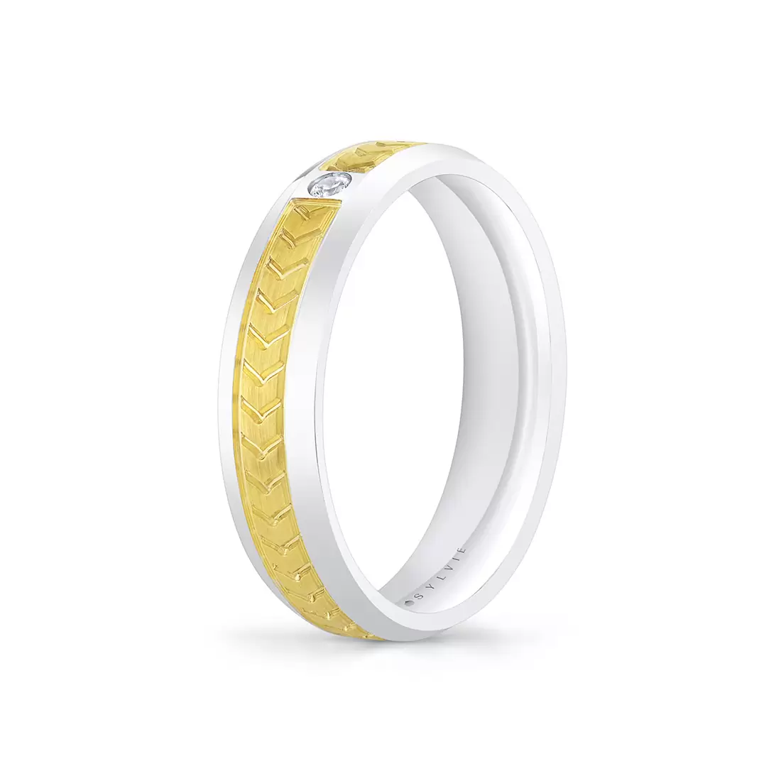 Yellow Gold Shell Apex Two Tone Brushed Men's Band with Diamond - Desmond