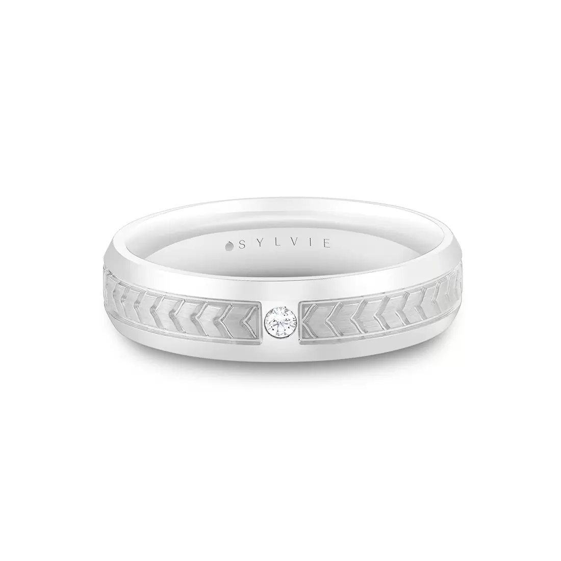 Yellow Gold Shell Apex Two Tone Brushed Men's Band with Diamond - Desmond