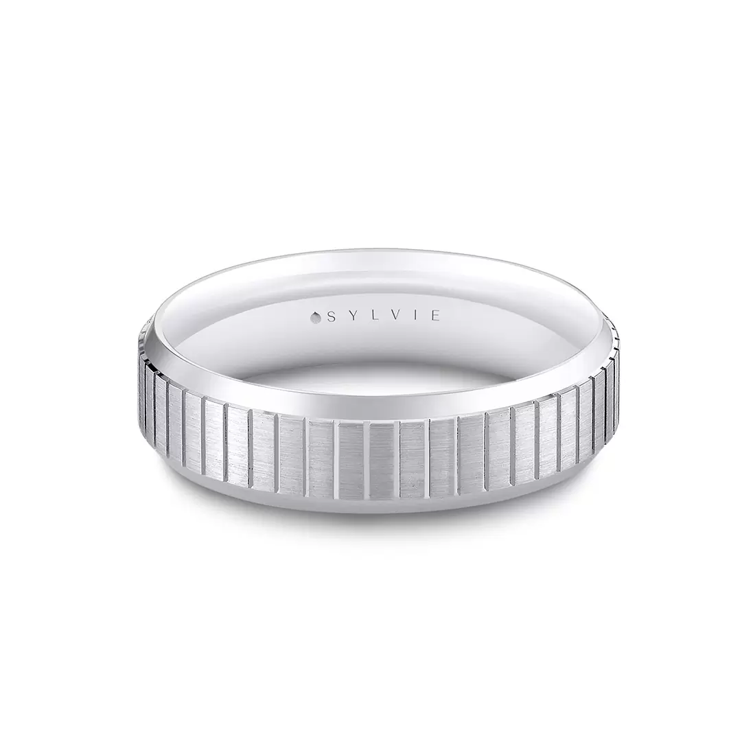 White Gold Heritage Brushed Ridged Men's Band - Jude