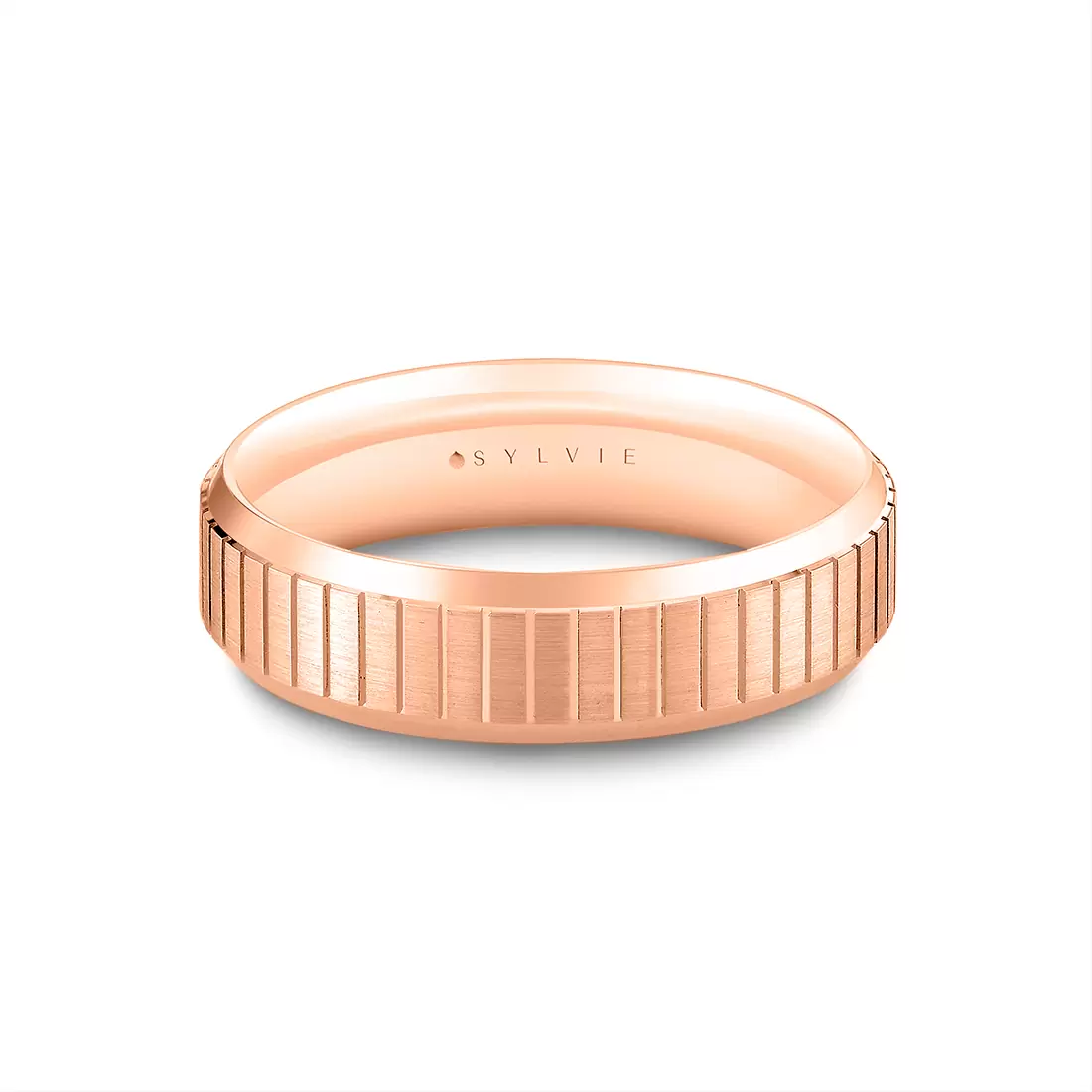 White Gold Heritage Brushed Ridged Men's Band - Jude