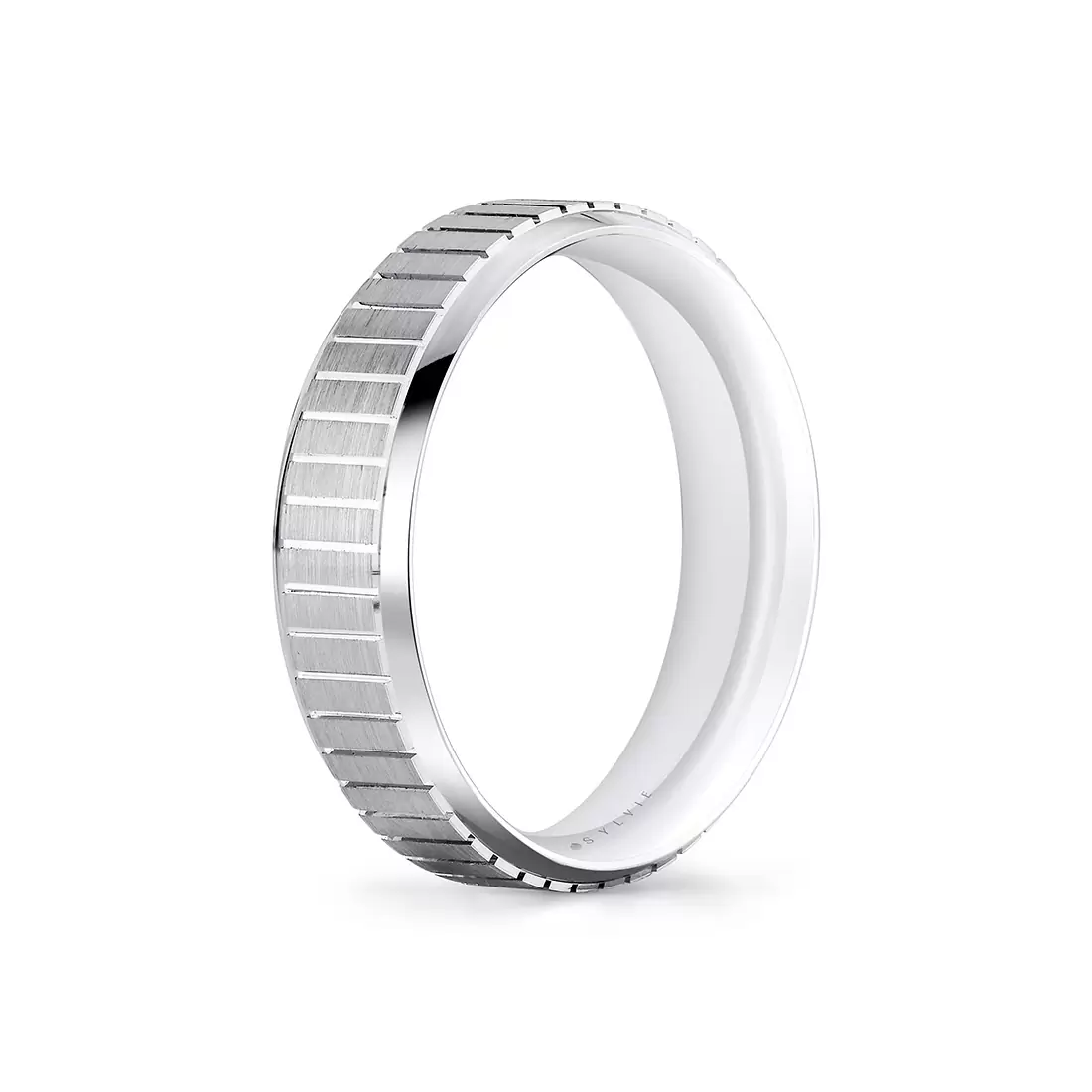 White Gold Heritage Brushed Ridged Men's Band - Jude