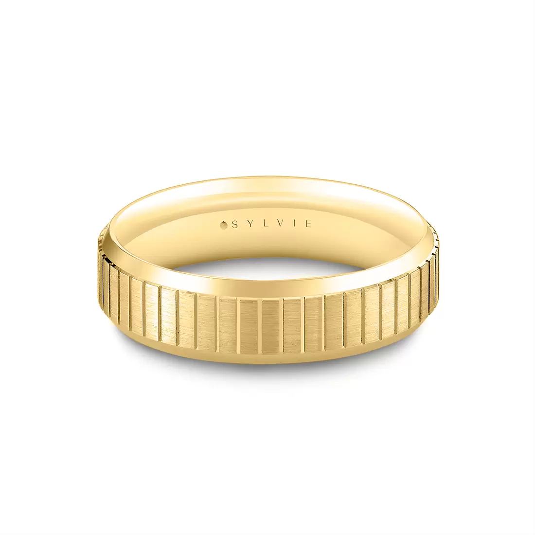 White Gold Heritage Brushed Ridged Men's Band - Jude