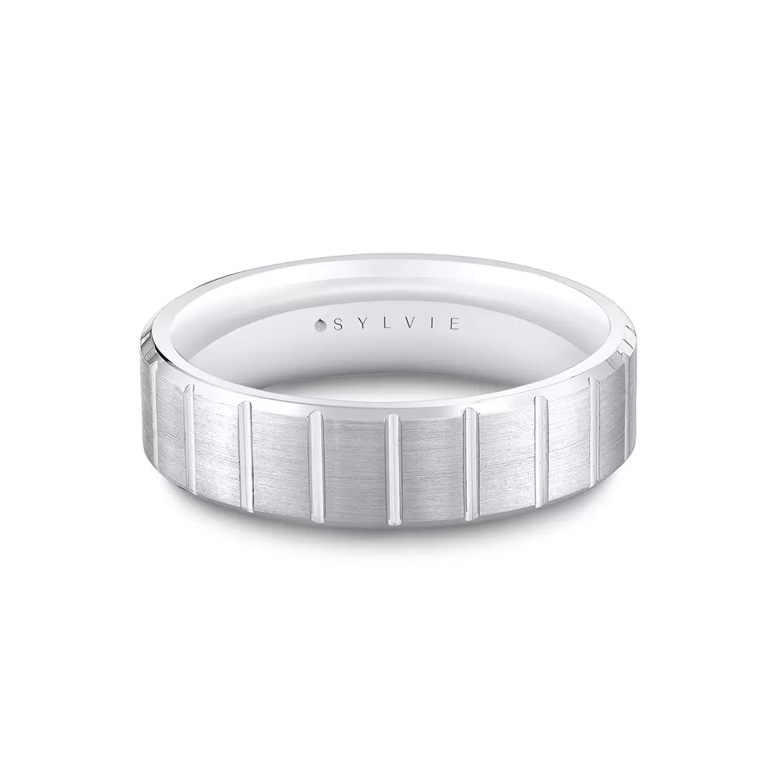 White Gold Heritage Brushed Ridged Men's Band - Indy