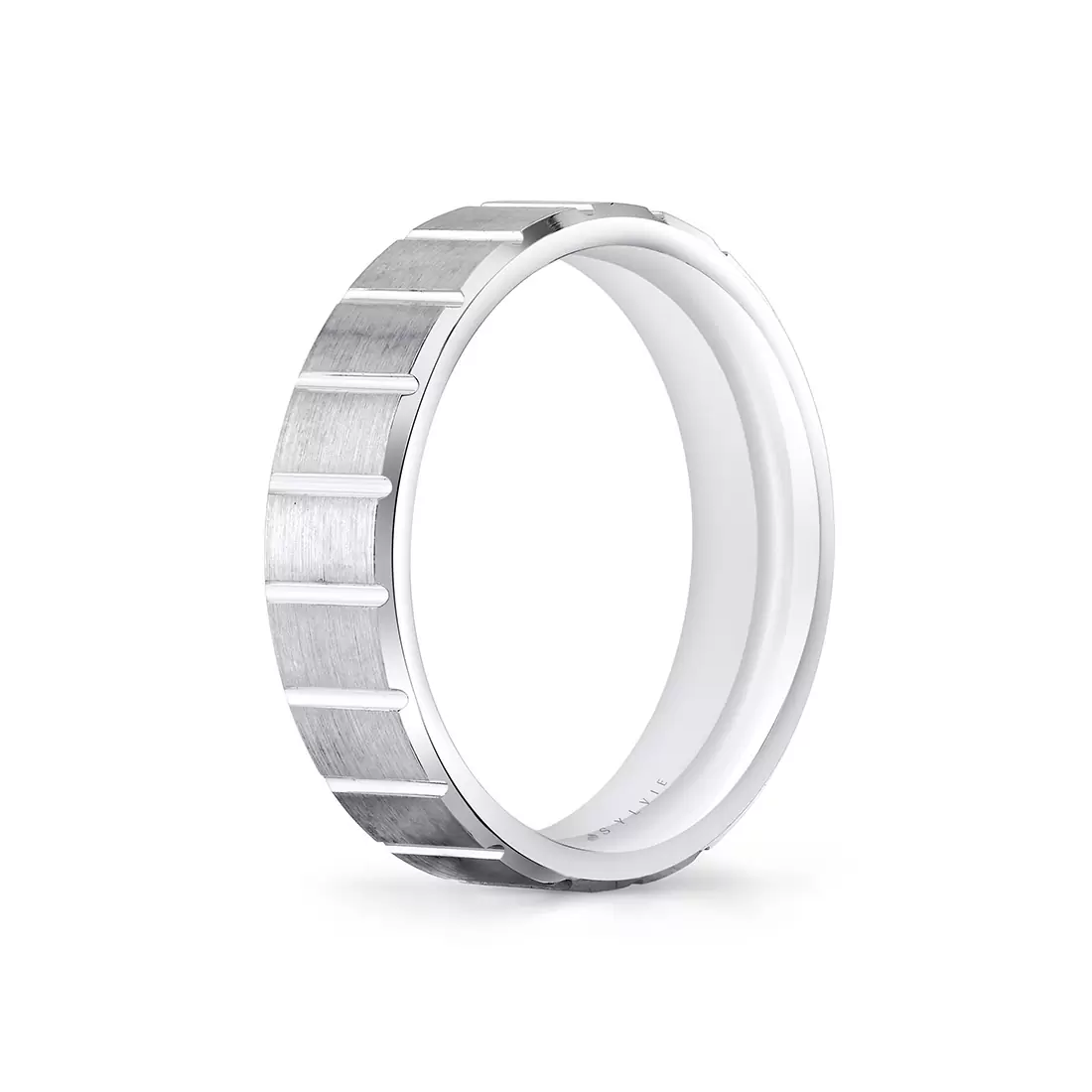 White Gold Heritage Brushed Ridged Men's Band - Indy