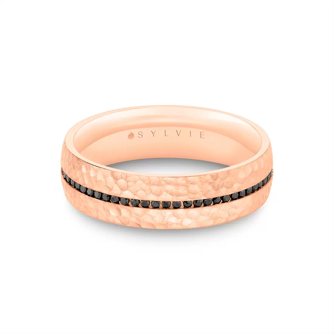 Yellow Gold Heritage Hammered Men's Band with Black Diamonds - Brooks