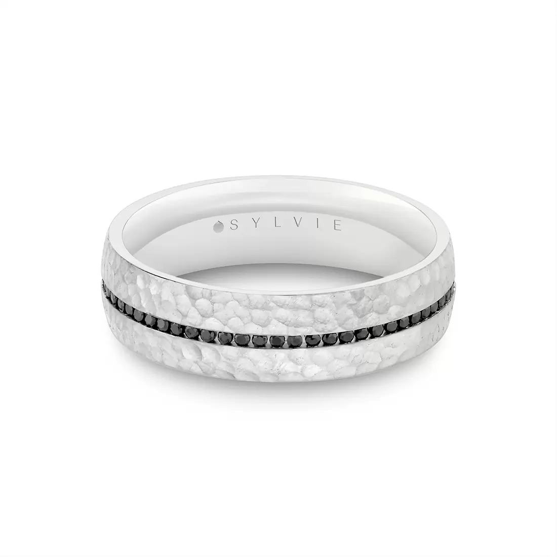 Yellow Gold Heritage Hammered Men's Band with Black Diamonds - Brooks