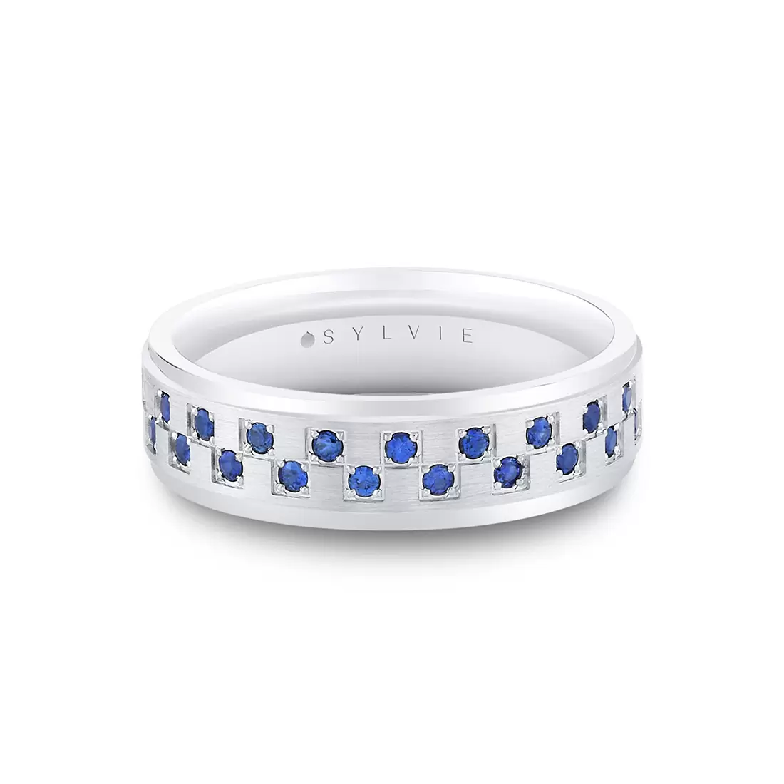 White Gold Heritage Brushed Gemstone Men's Band - Marcus