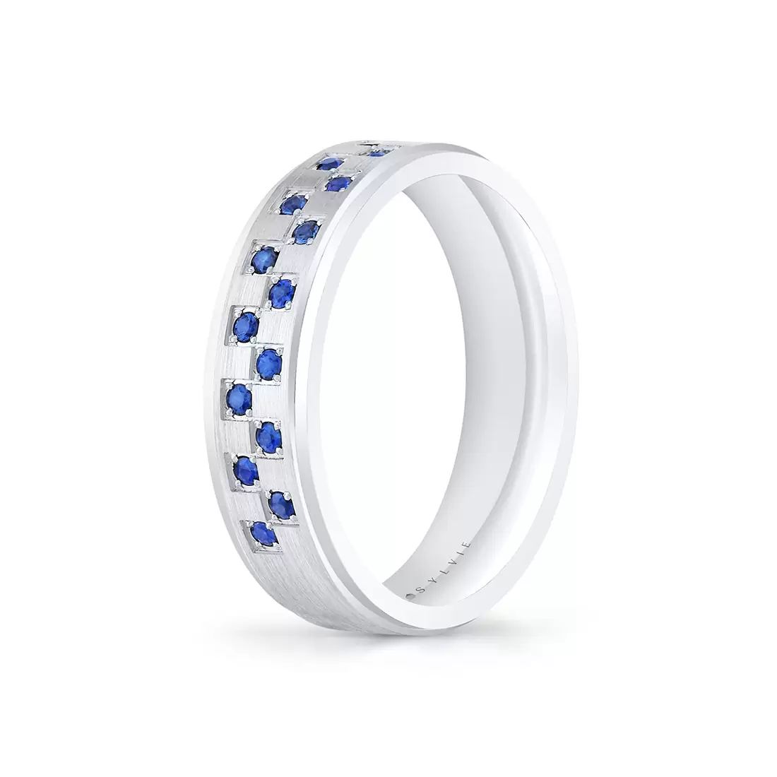 White Gold Heritage Brushed Gemstone Men's Band - Marcus