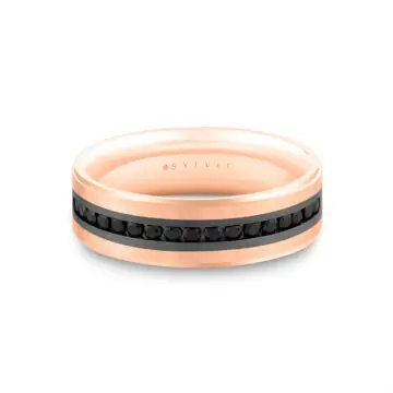 Grey Gold/White Gold Heritage Two Tone Brushed Men’s Band with Black Diamonds - Nathan