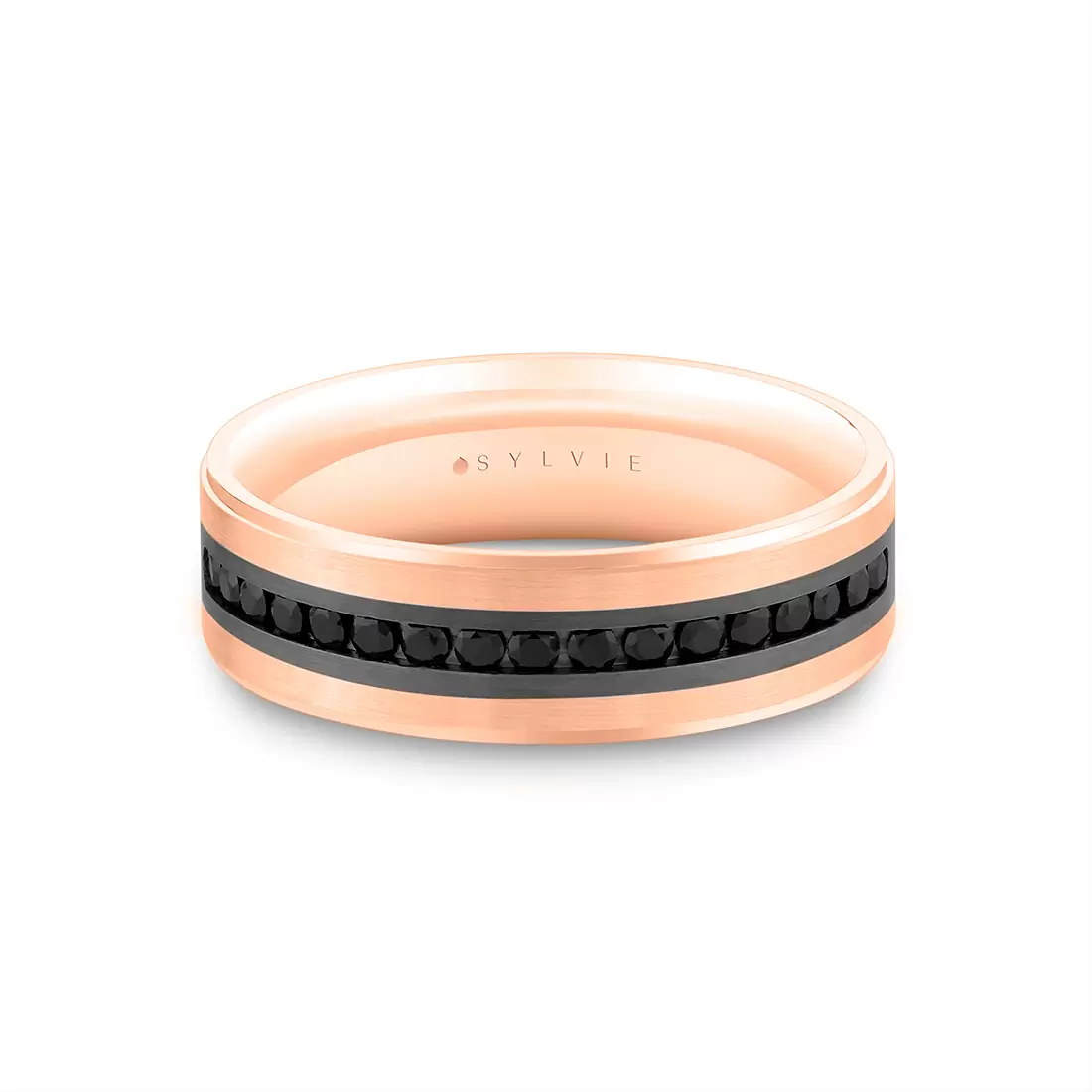Grey Gold/White Gold Heritage Two Tone Brushed Men's Band with Black Diamonds - Nathan