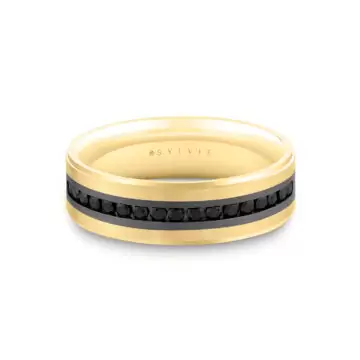 Grey Gold/White Gold Heritage Two Tone Brushed Men’s Band with Black Diamonds - Nathan