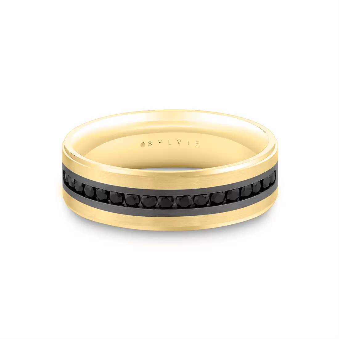 Grey Gold/White Gold Heritage Two Tone Brushed Men's Band with Black Diamonds - Nathan