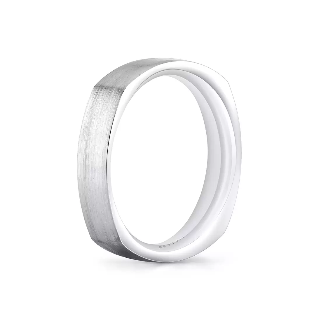 White Gold Heritage Brushed Squared Men's Band - Enzo