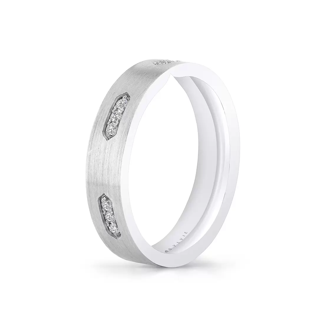 White Gold Legacy Brushed Diamond Men's Band - Milo