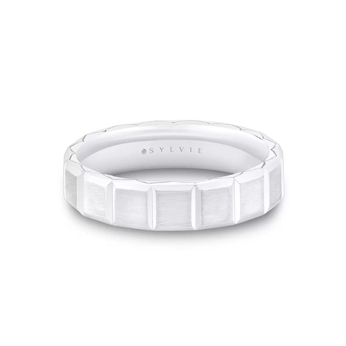 White Gold Fluted Shell Geometric Brushed Men's Band - Benedict