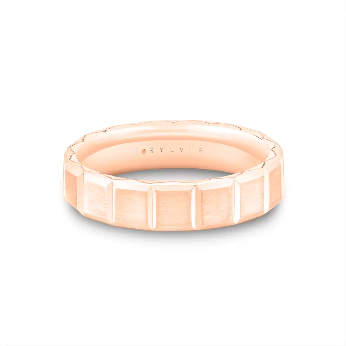 White Gold Fluted Shell Geometric Brushed Men's Band - Benedict