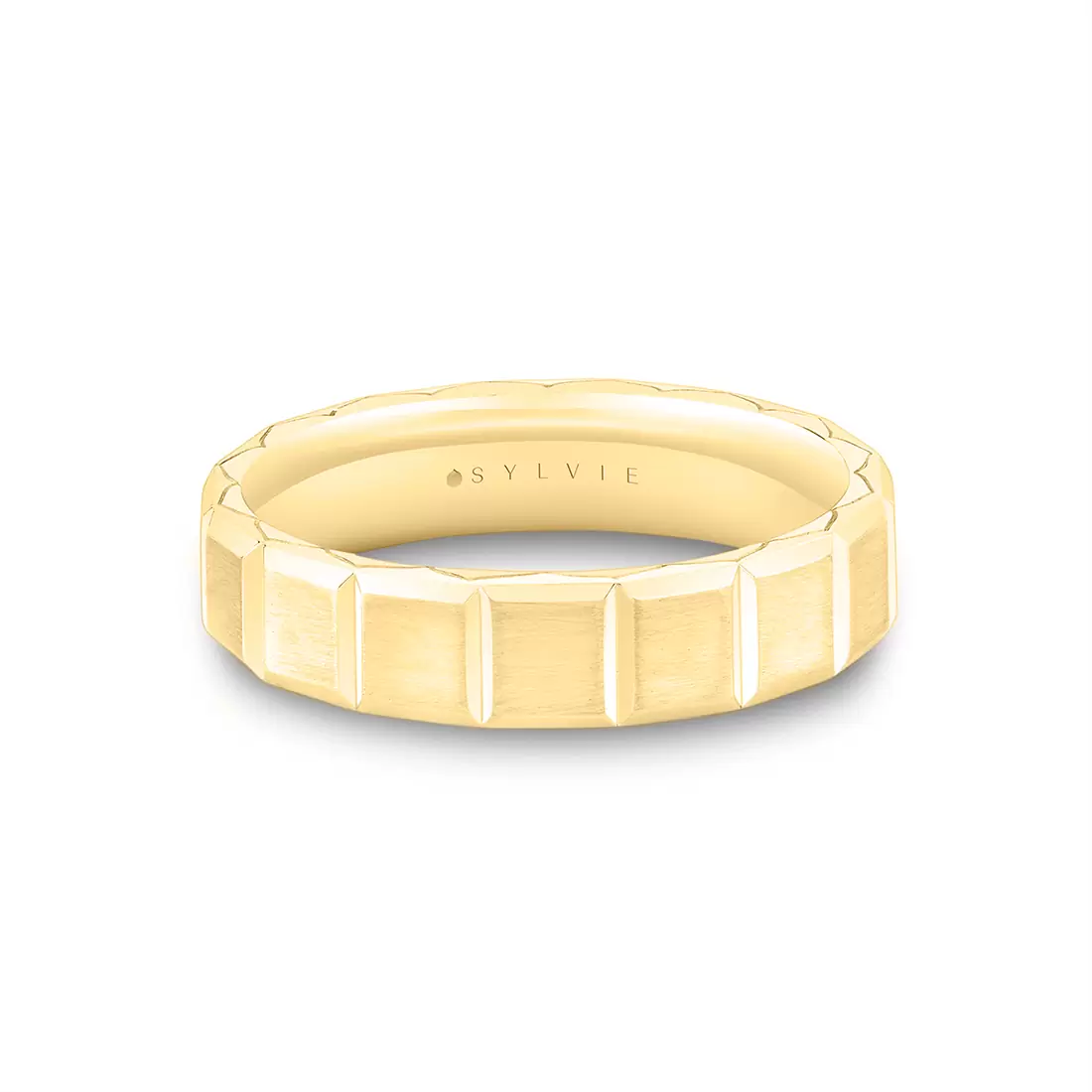 White Gold Fluted Shell Geometric Brushed Men's Band - Benedict
