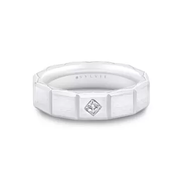 White Gold Fluted Shell Geometric Brushed Men’s Band - Charles