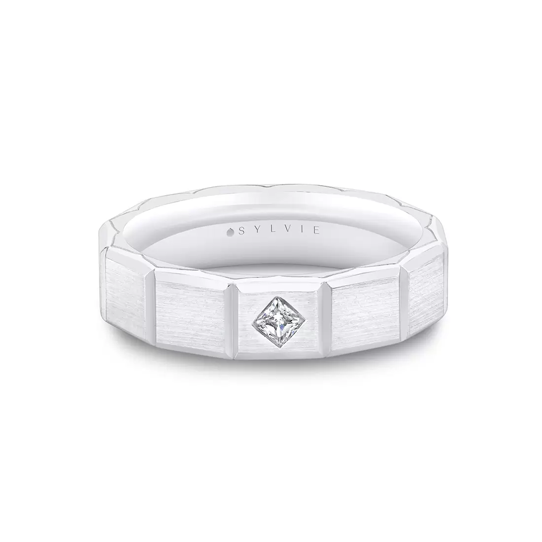 White Gold Fluted Shell Geometric Brushed Men's Band - Charles